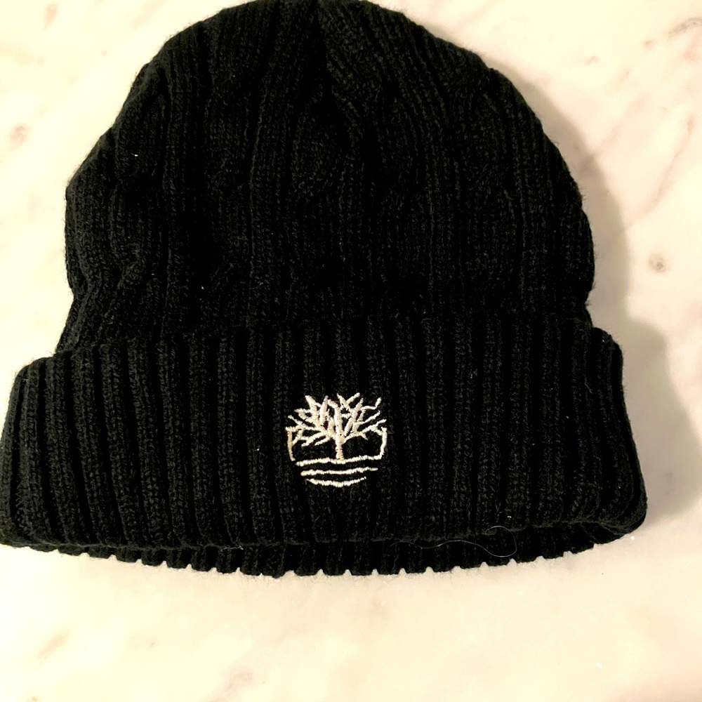 Timberland Black Lambswool Cable Knit Beanie